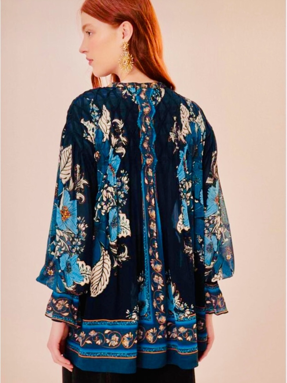 FARM Rio Blossom Tapestry Black Bee Smocked Blouse - Size Small - Brand new - Picture 3 of 8